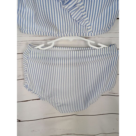 Ruffle Butts Tween Girl Striped Blue & White Ruffle Bikini Set For Girls Size 10 - Picture 6 of 10